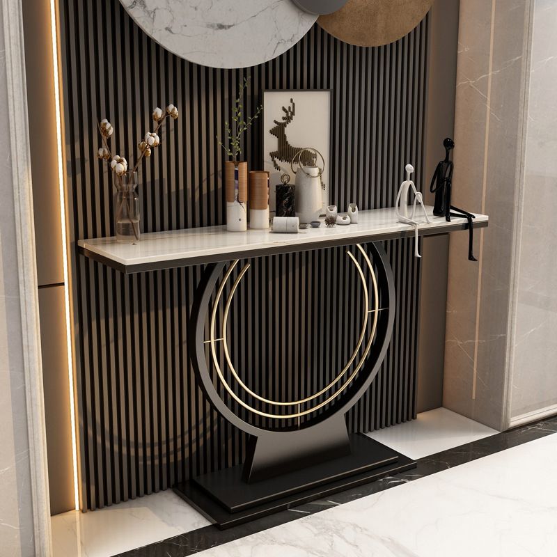 Modern Stone Console Table Rectangle End Table with Shelf for Hall