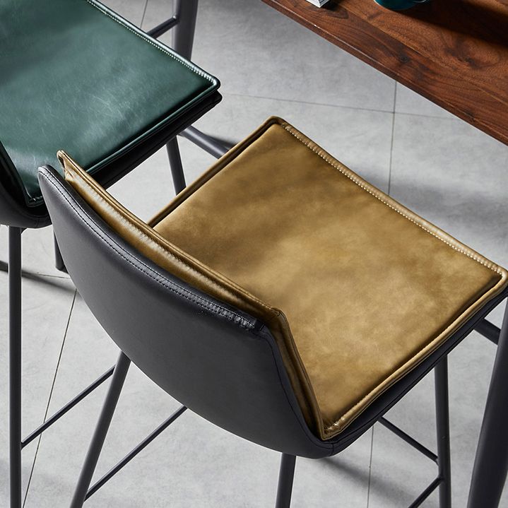 Contemporary Style Low Back Leather Armless Bar Stool with Metal Legs