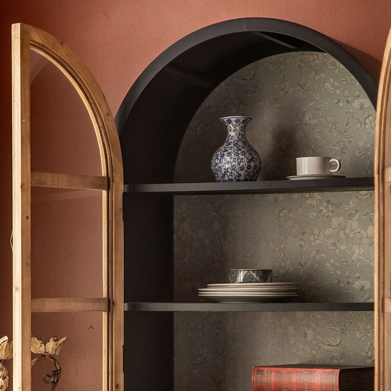 2-Door and 2-Drawer Accent Cabinet 69" Tall Solid Wood Glass Paned Storage Cabinet