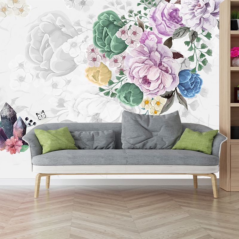 Beautiful Peonies Wall Covering Murals for Living Room, Pink and Green, Custom Printed