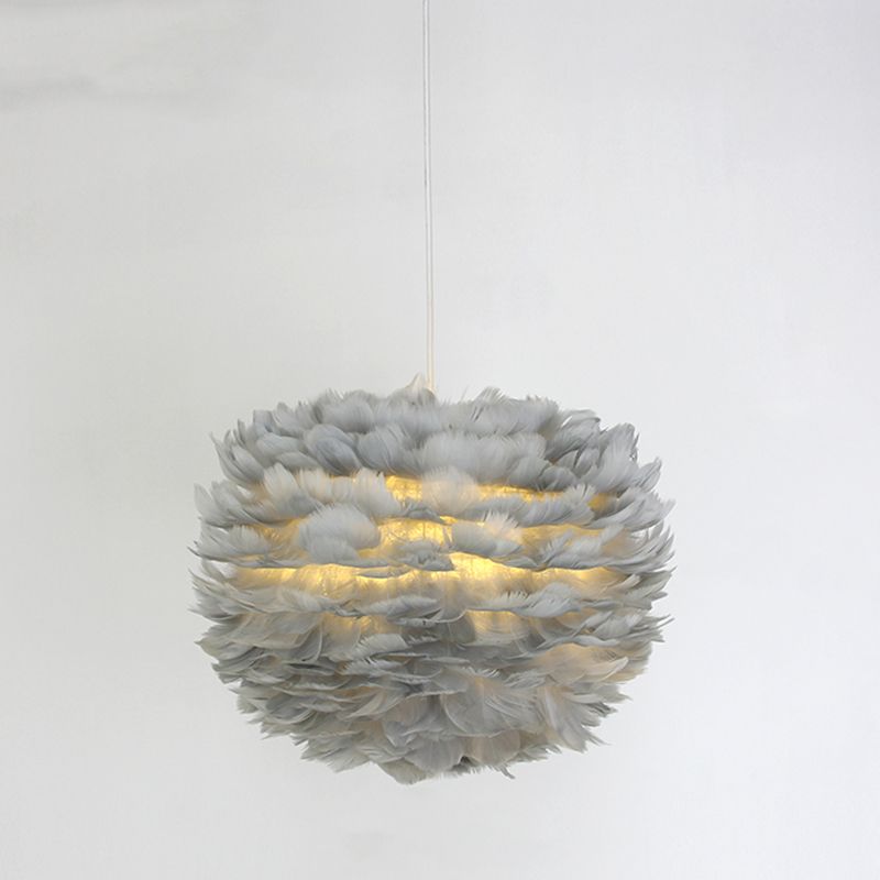 Minimalist Round Pendant Lighting Fixture Feather Bedroom Ceiling Pendant Light