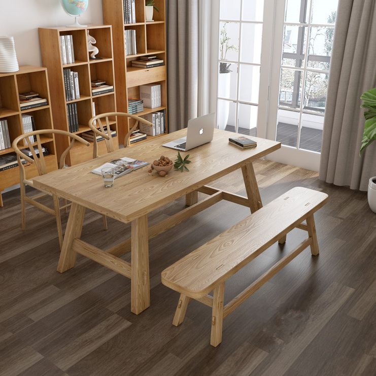 Rectangle Pine Solid Wood Table for Restaurant Modern Dining Table with Trestle Base in Nature