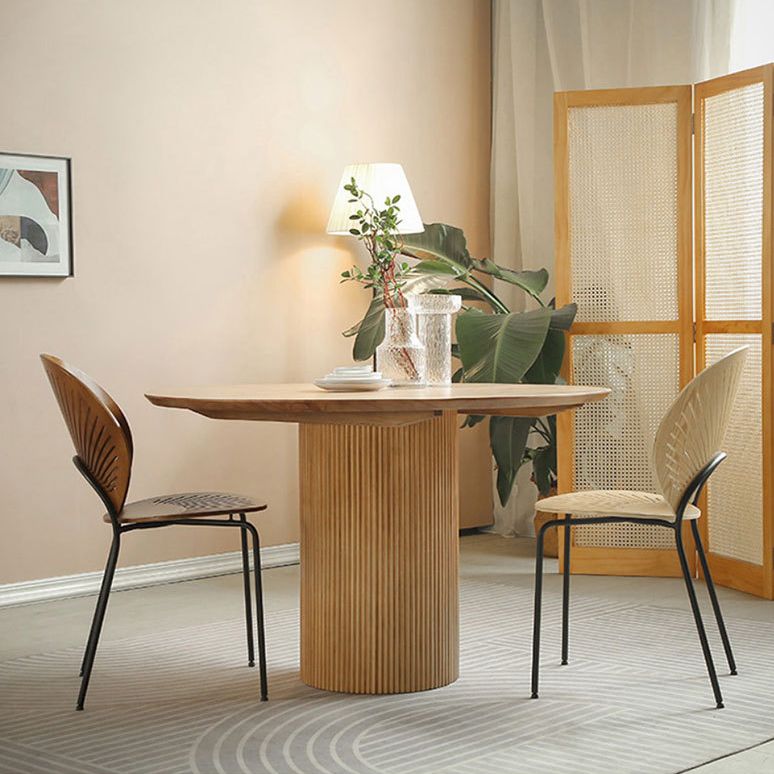 Round Dining Table Contemporary Style Solid Wood Brown Dinner Table