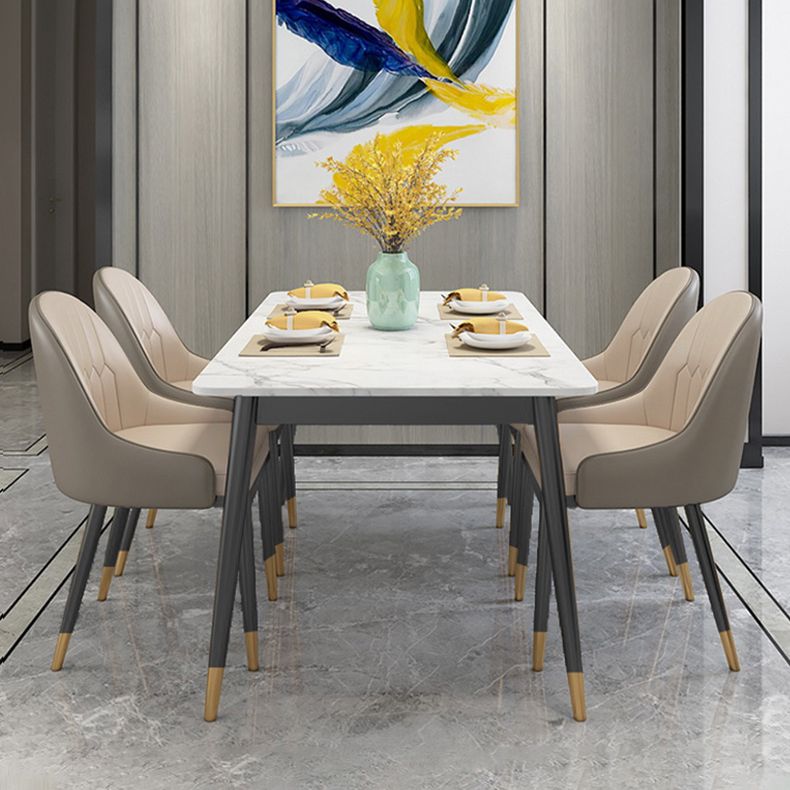 Modern Style Sintered Stone Dining Table with White Table and 4 Legs Base for Home Use