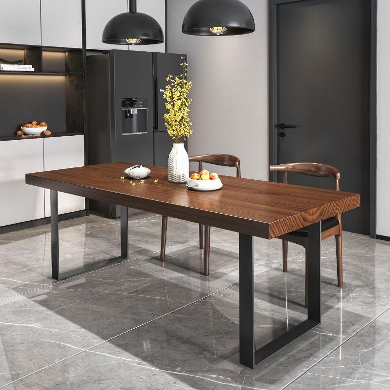 Modern Solid Wood Table Rectangular Pine Wood Dining Table with Black Sled Base