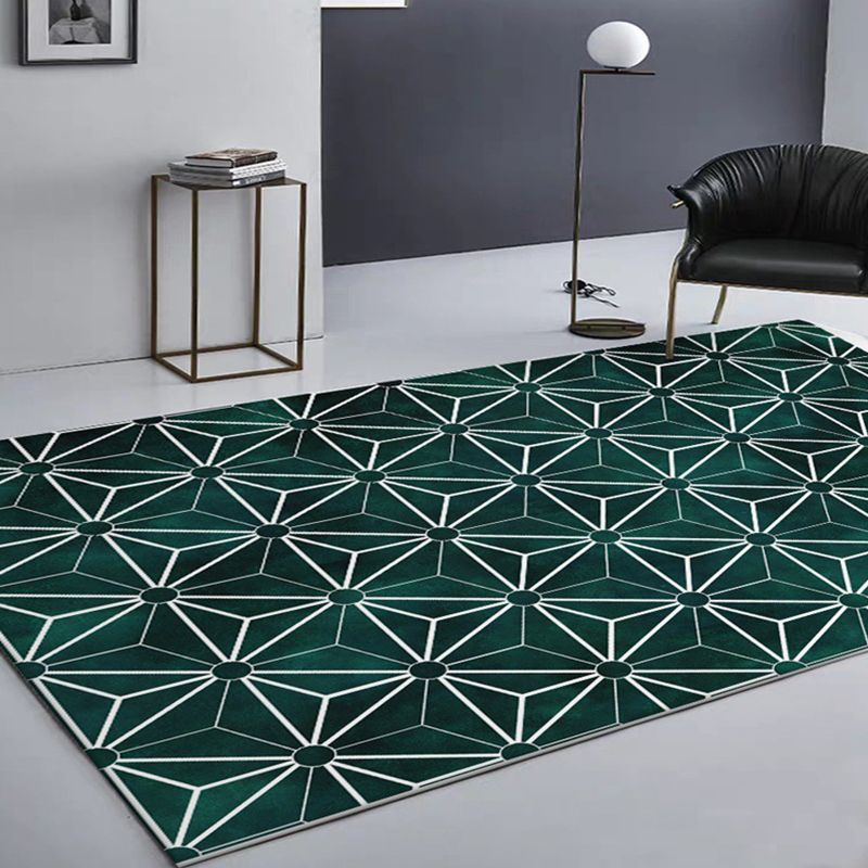 Green Geometric Pattern Rug Polyester Modern Rug Washable Non-Slip Pet Friendly Carpet for Living Room