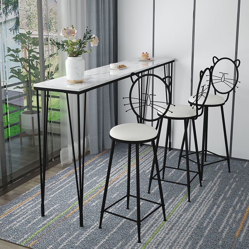 Modern 1/4 Pieces Bar Table Set Rectangle Stone Counter Table with Backrest Stools