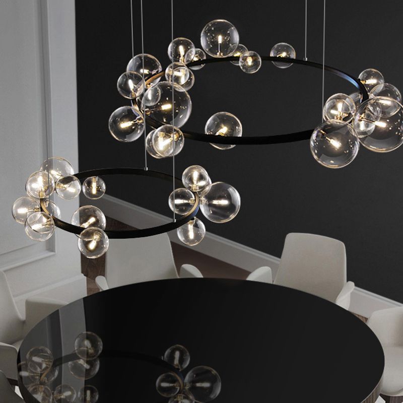 ORB Clear Clear Glasselier Light Light Minimalist Black Spendant Lighting Freet per sala da pranzo