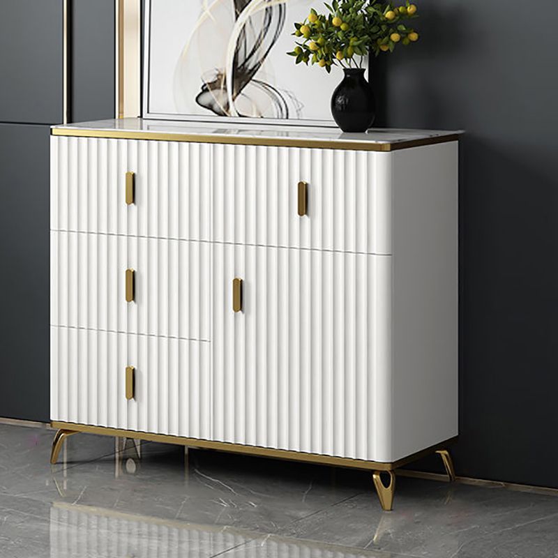 Glam Bedroom Stone Storage Chest Horizontal Chest in White with Drawers