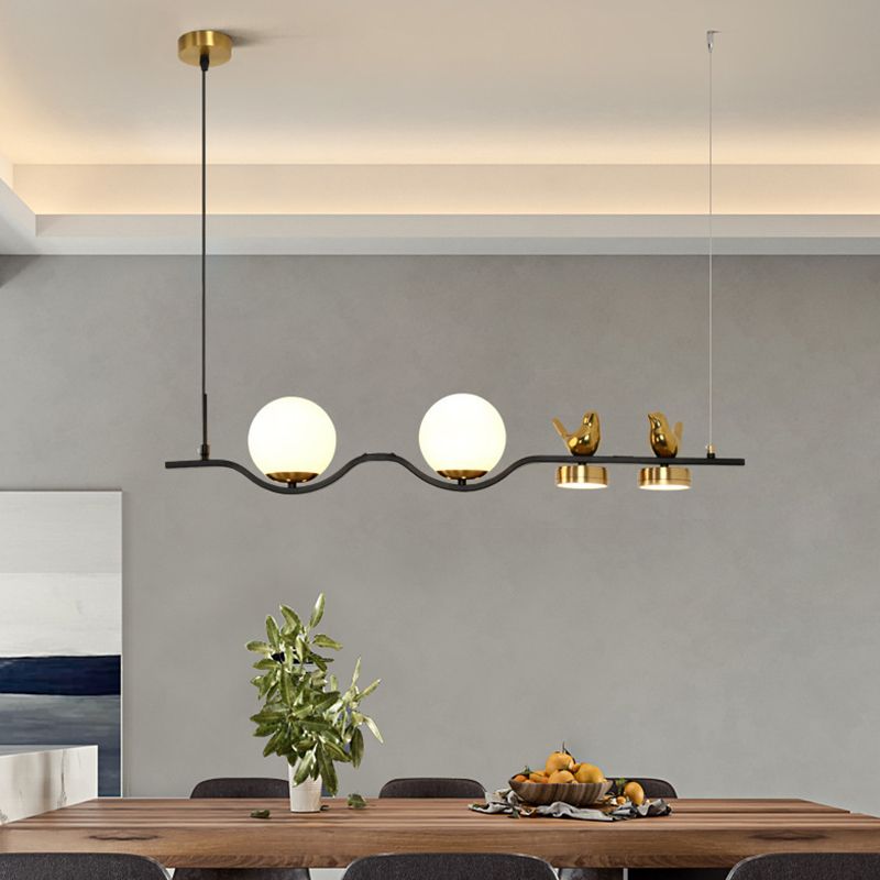 Black and Gold Kitchen Island Fixture Metal & Glass Post Modern Ceiling Pendant