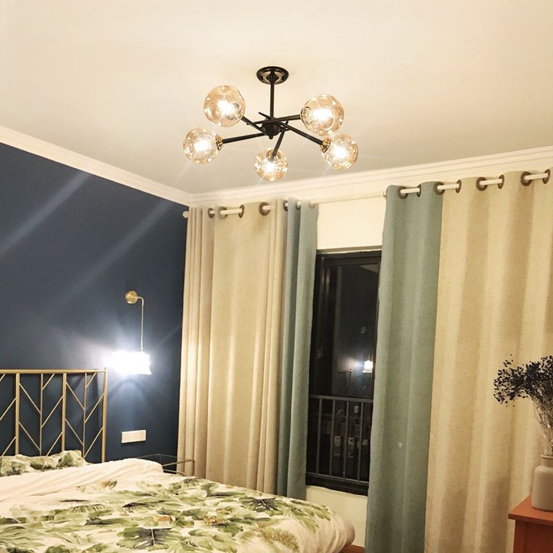 Multi Light Glass Ball Chandelier Light Black Wrought Iron Lamp Body Modern Chic Hanging Light for Living Room