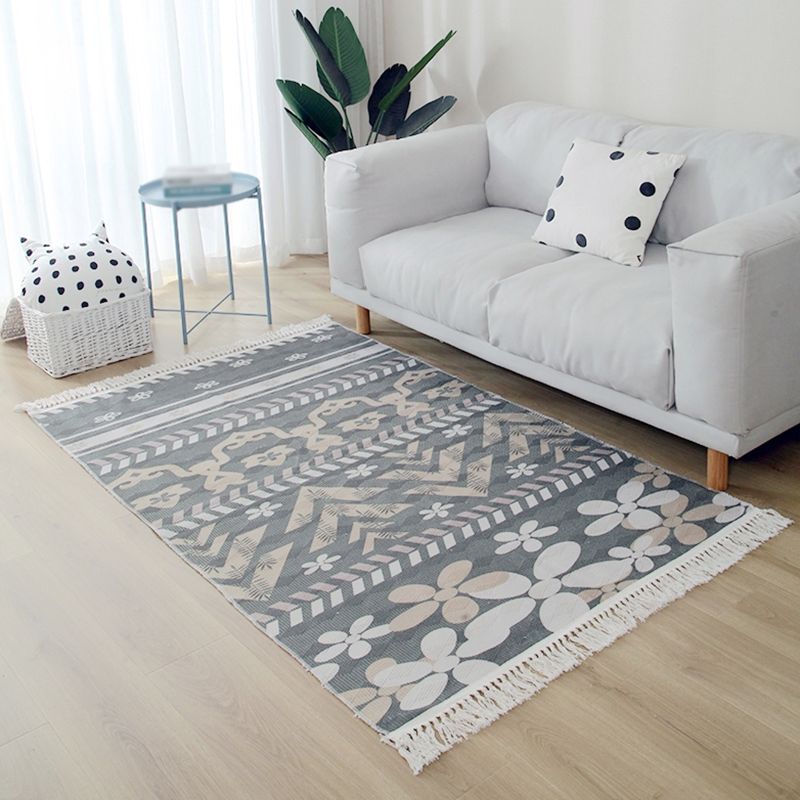 Multicolor Bohemian Area Carpet Cotton Ethnic Print Indoor Rug Washable Carpet for Living Room