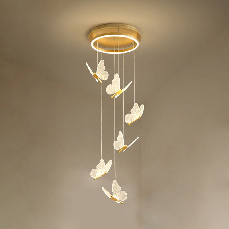 Acrylgold -LED -Hängelampe im modernen künstlerischen Stil Eisen Schmetterling Anhänger Licht für Treppen