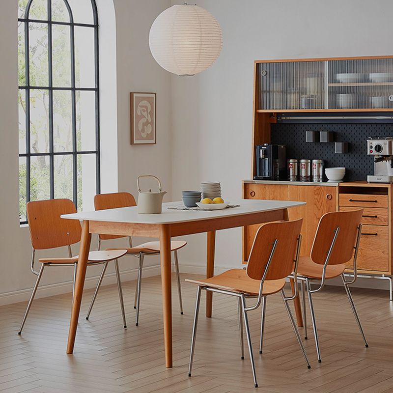 Sintered Stone Top Dining Table Rectangle Table with Wooden Base and 4 Legs