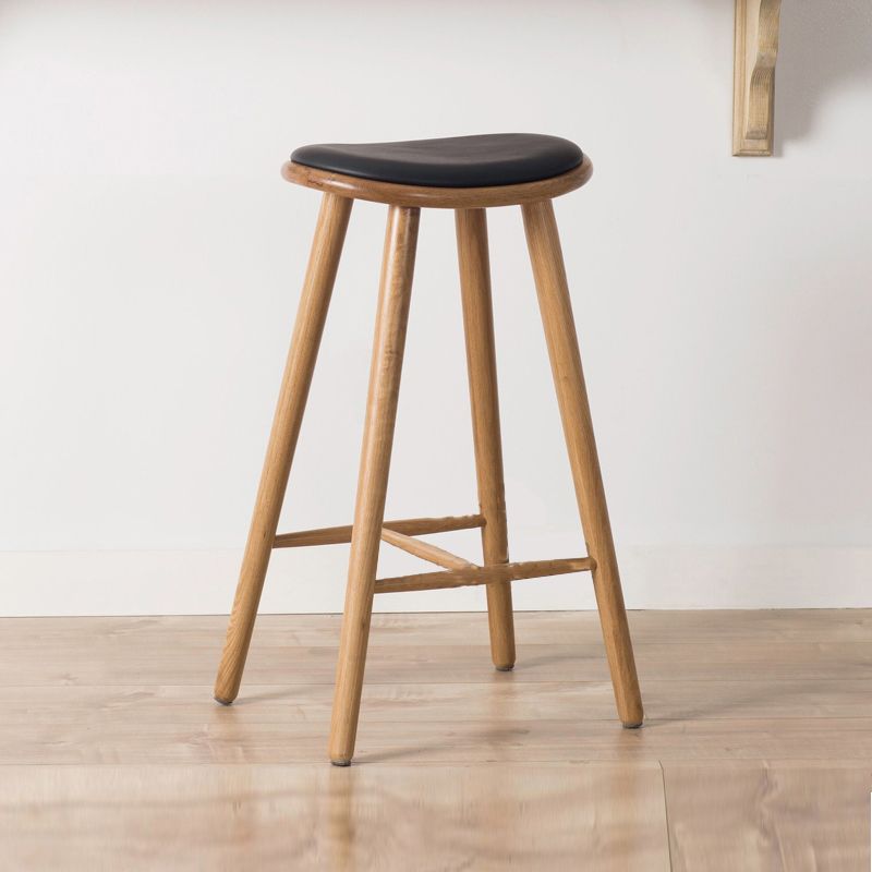 Contemporary Solid Wood Backless Counter High Stool with Leather Cushion