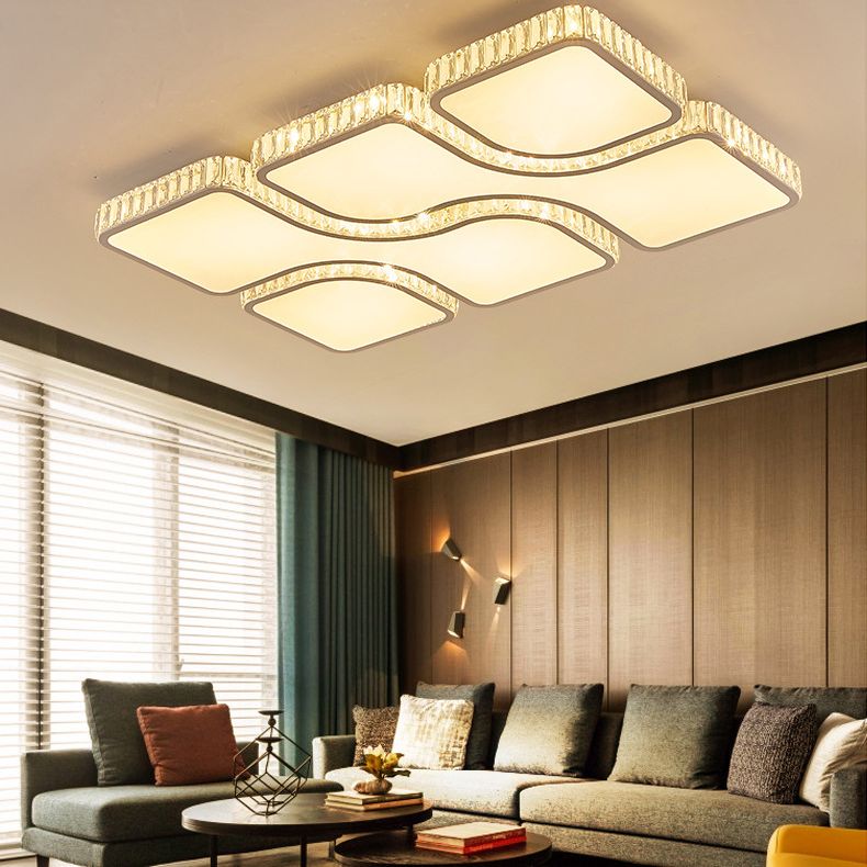 Montaje de lavado LED rectangular blanco en la moderna luz de techo de cristal de estilo de lujo para sala de estar