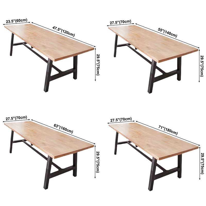 Rectangle Wood Color Dining Table Solid Wood Table Industrial with Trestle Base