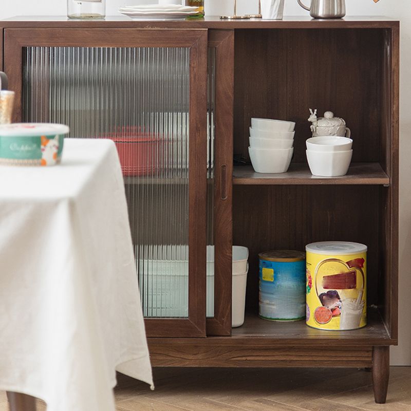 Nordic Style Solid Wood Storage Sideboard Cabinet with Glass Doors