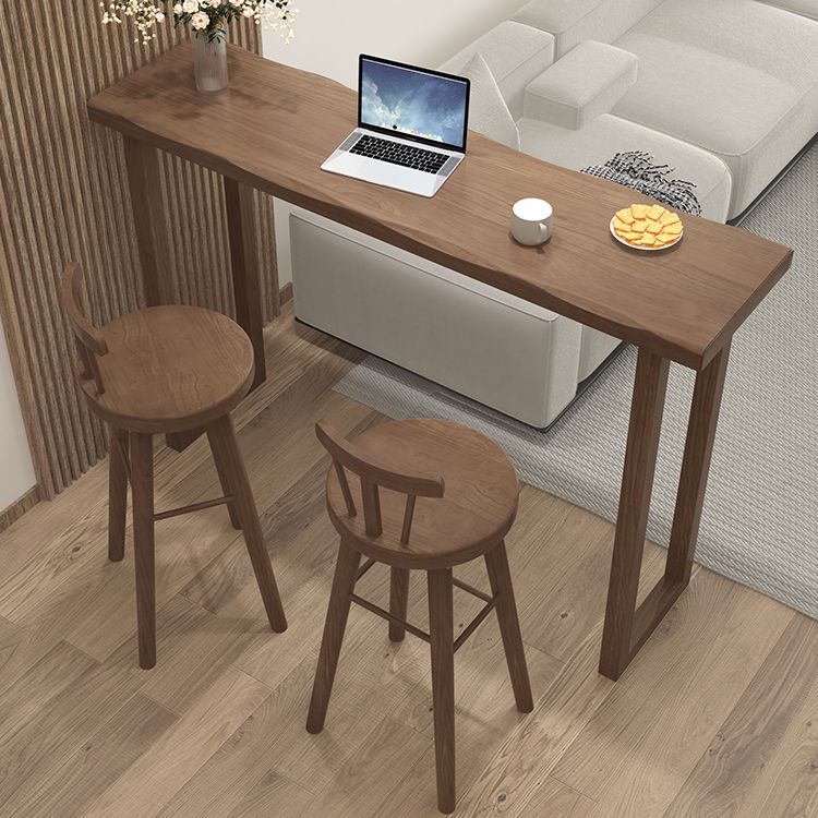Modern Indoor Rectangle Solid Wood Sled Bar Dining Table in Brown