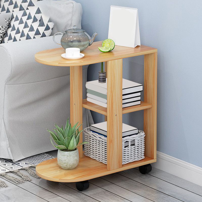 Wooden Craft Wood-based Panel with Wheel Base in Black/wood Color Side Table