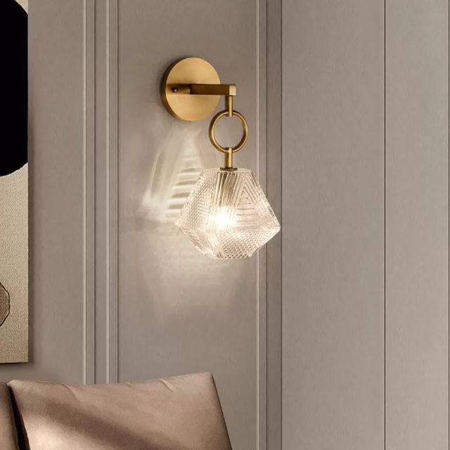Brass Hexagon Wall Sconce in Modern Luxury Style Copper Wall Lamp with Pure Glass Shade