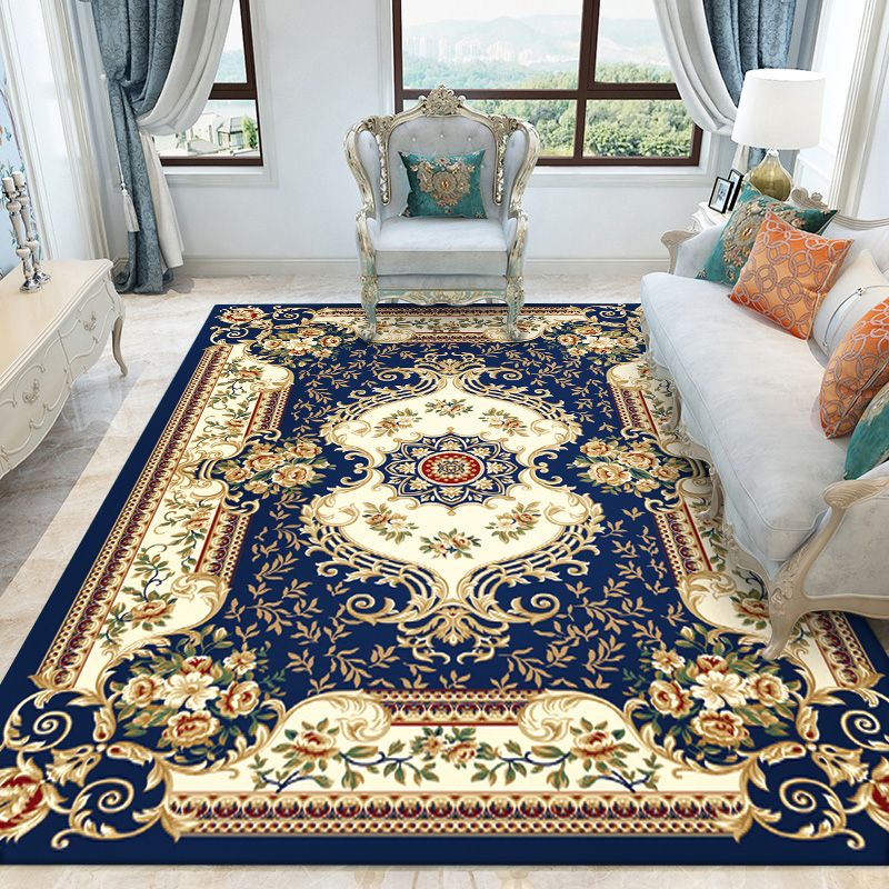 Navy Traditional Area Rug Medallion Pattern Polyester Area Carpet Stain Resistant Rug for Home Decor