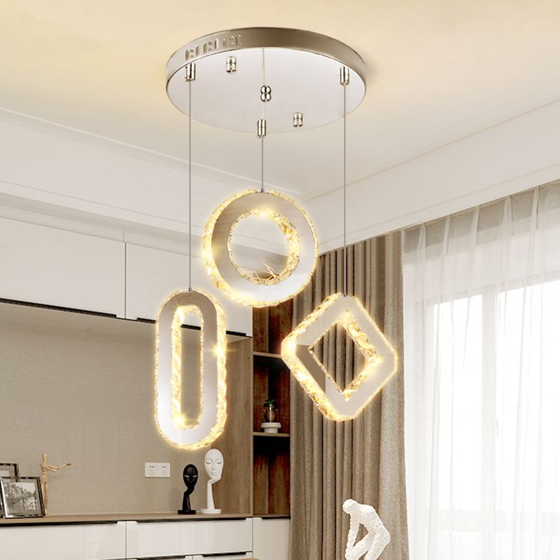 Geometrische multi-light hanger moderne stijl K9 Crystal Dining Room LED hangende verlichting in roestvrijstalen