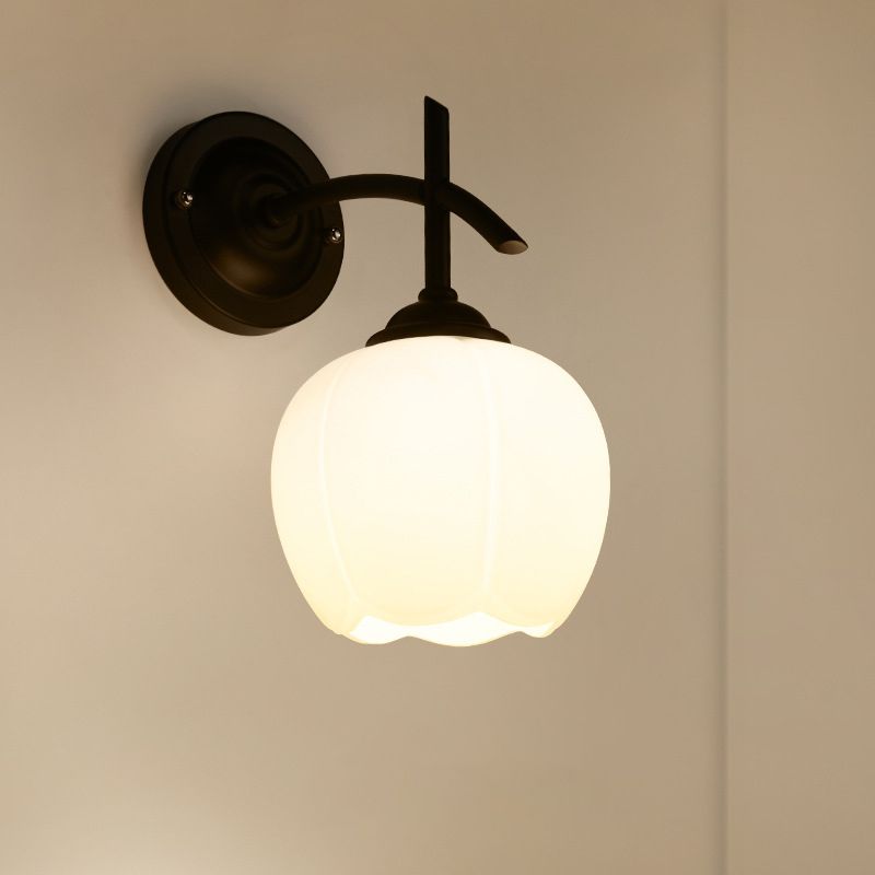 Globe Milk Glass Wall Mounted Light Industrial 1-Light Wall Sconce Light Fixtures