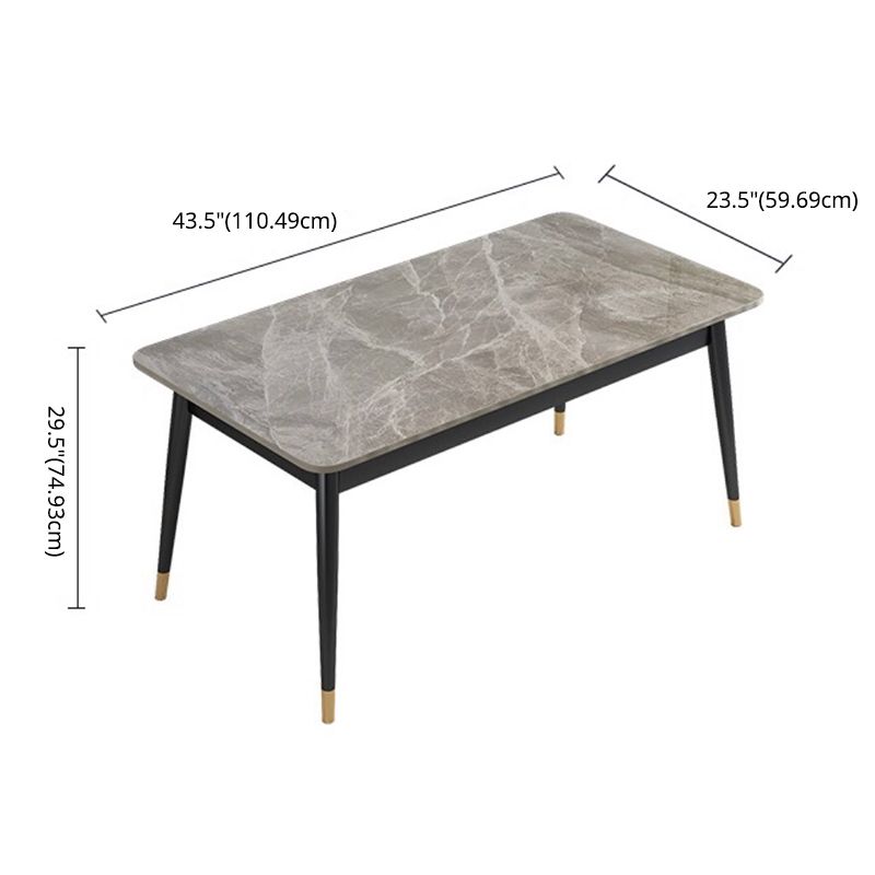 Fixed Minimalist Sintered Stone Top Kitchen Table Set of 4 Black Legs for Dining Room
