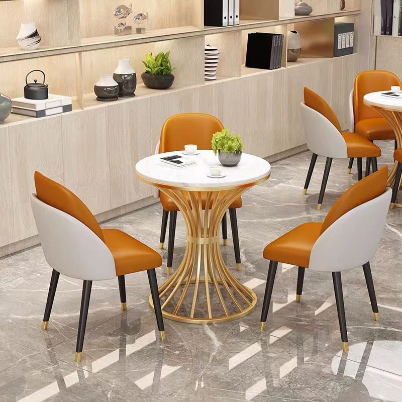 Polished Finish Dinette Table for Home Traditional Luxury Round Dining Table