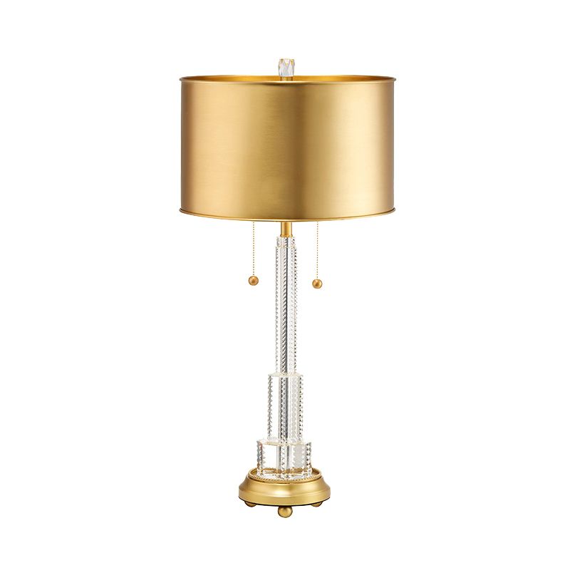 Klarer kristallgeschichtetes Tischlampe ländliche Einheit Schlafzimmer Nachtlicht in Gold mit Trommelmetallschatten