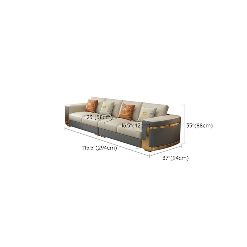 Glam Style Square Tufted Sofa Leather Sofa in Off-White for Living Room