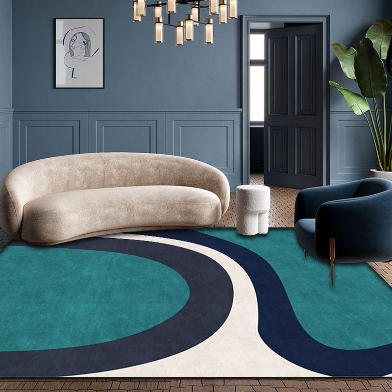 Modern Colorblock Rug Green Polyester Rug Non-Slip Backing Washable Pet Friendly Carpet for Home