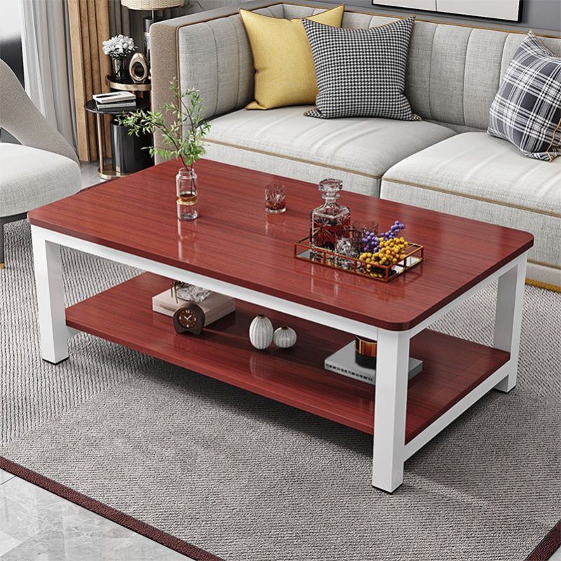 Rectangle Wooden Top Coffee Table with Metal Four legs Modern Style