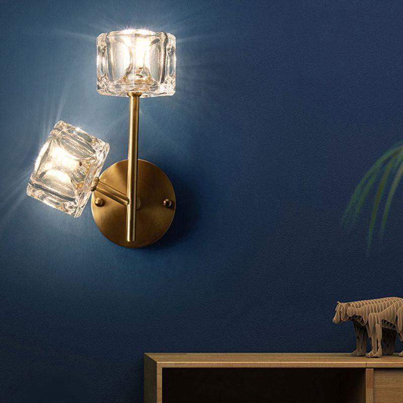 Half Cylinder Wall Sconce Modern Style Multi-Lights Crystal Wall Light Fixture in Brass