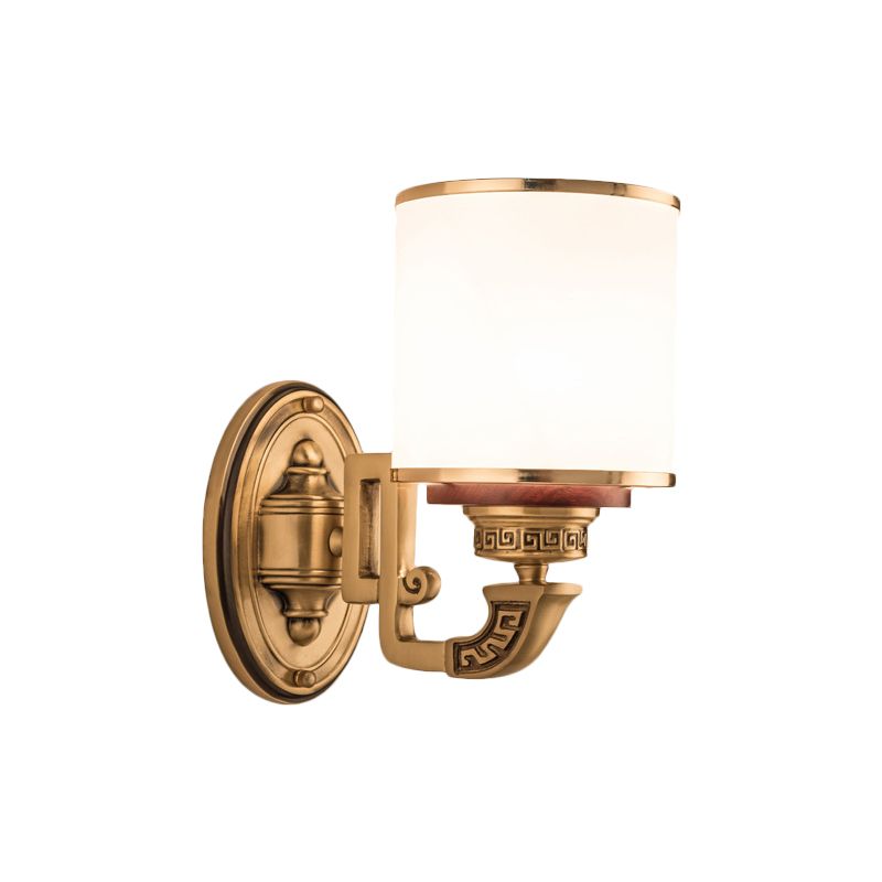 Finitura in ottone Finitura a parete cilindro leggero applique rurale vetro bianco 1 luce da soggiorno a parete lampada montata