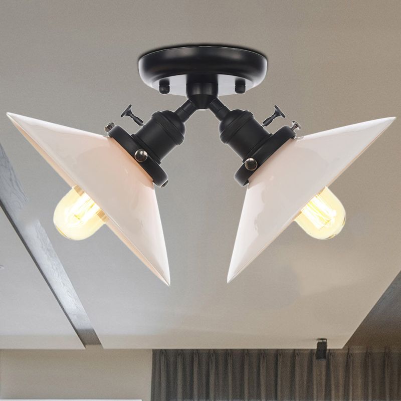 Stile magazzino Ironia semi -montaggio a monte 2 lampadina per interno semifulò la luce in nero/bronzo