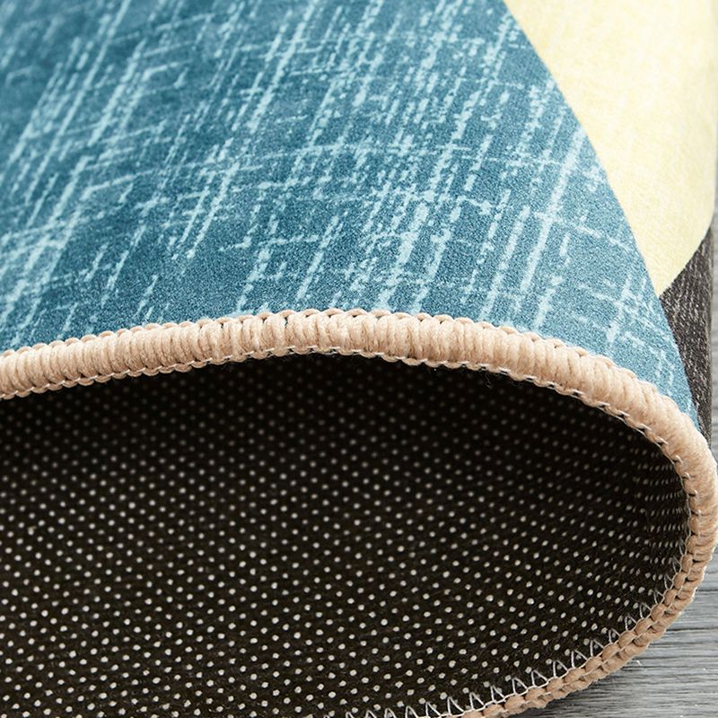 Modern Living Room Area Rug Blue Geometric Print Area Carpet Non-Slip Backing Rug
