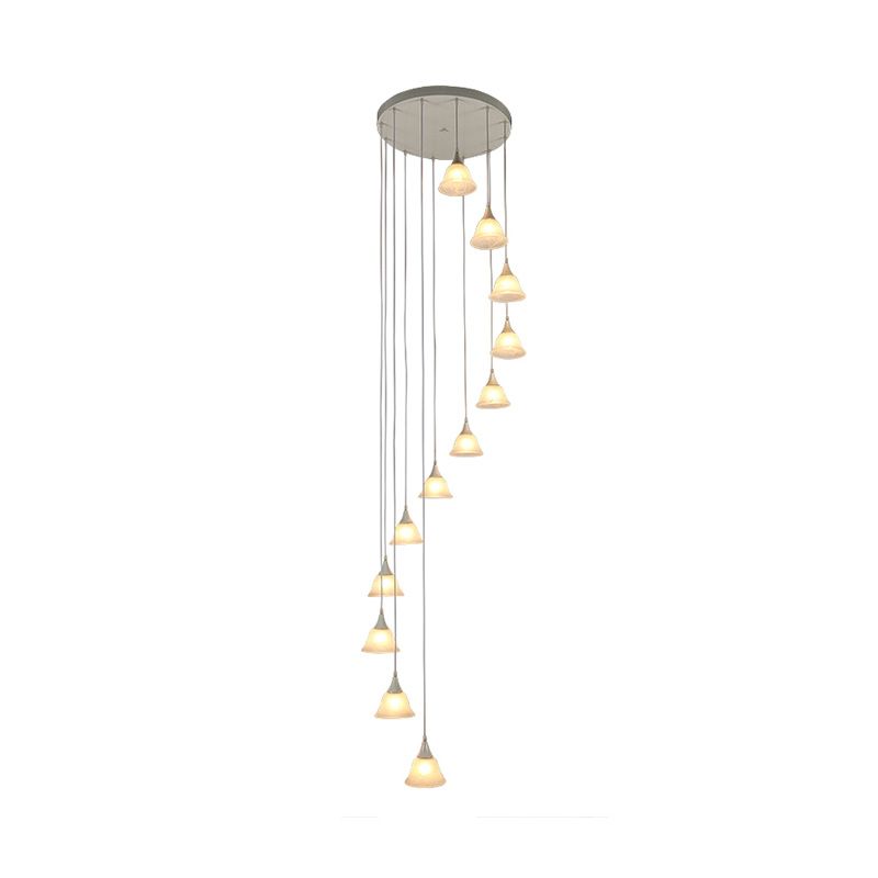 Modernist Floral Ceiling Pendant Lamp 12 Bulbs White Glass Multiple Hanging Light