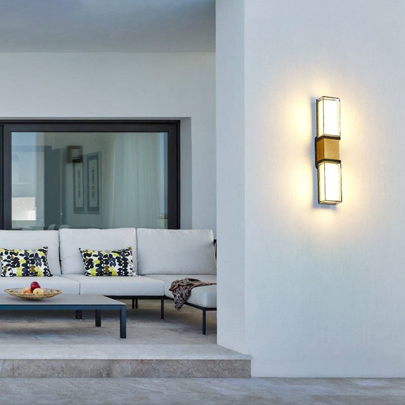 Modern Metal Wall Sconce Rectangle Shape Wall Lamp with Acrylic Shade for Courtyard
