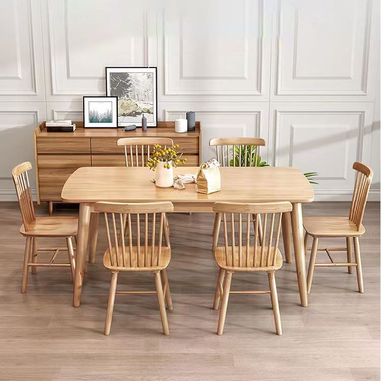 Modern Rubber Wood Dinette Set 1/2/5/7 Pieces Rectangle Beige Dining Table Set