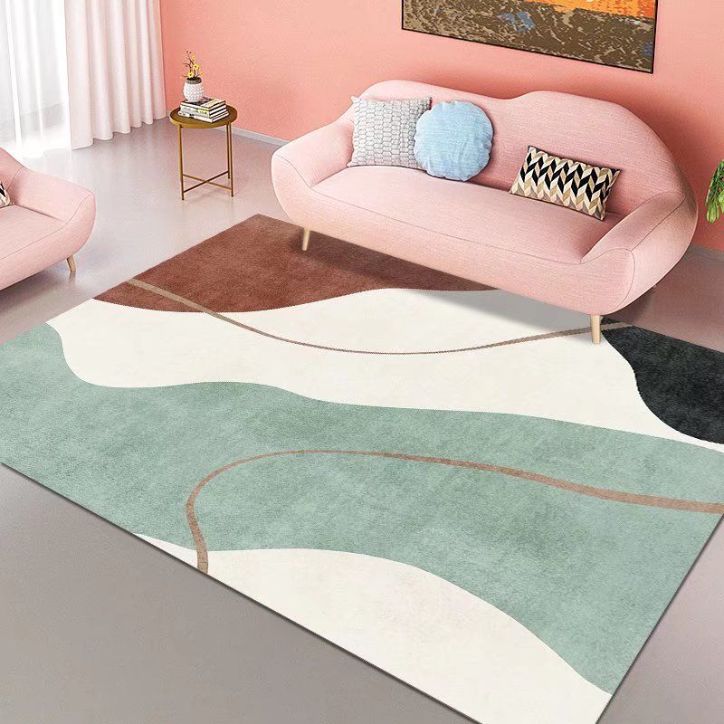 White Tone Bold Area Rug Polyester Abstract Pattern Carpet Non-Slip Backing Rug for Home Decoration