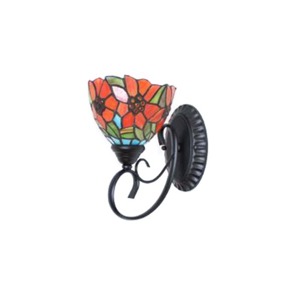 Orange Flower Wall Light Fixture Victorian 1 Head Multicolor Stained Glass Sconce Light