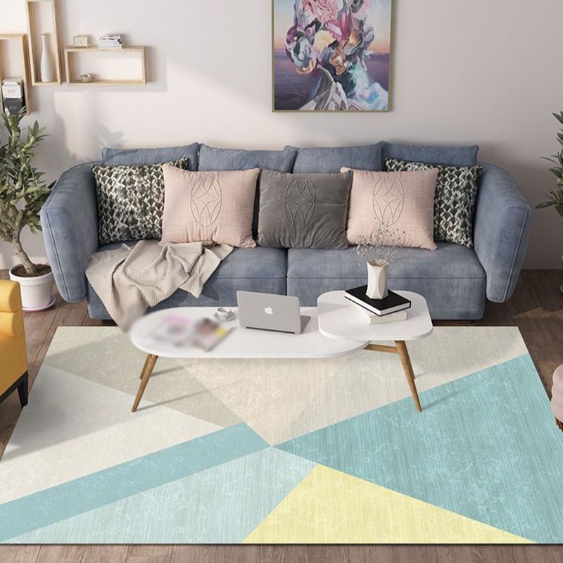 Blue Contemporary Indoor Rug Polyester Geometric Carpet Anti-Split Backing for Indoor Carpet