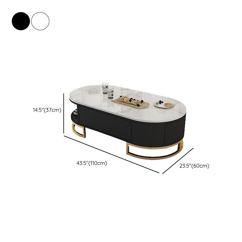 White Glam Pedestal Base Coffee Table with Stone Top and Metal Base