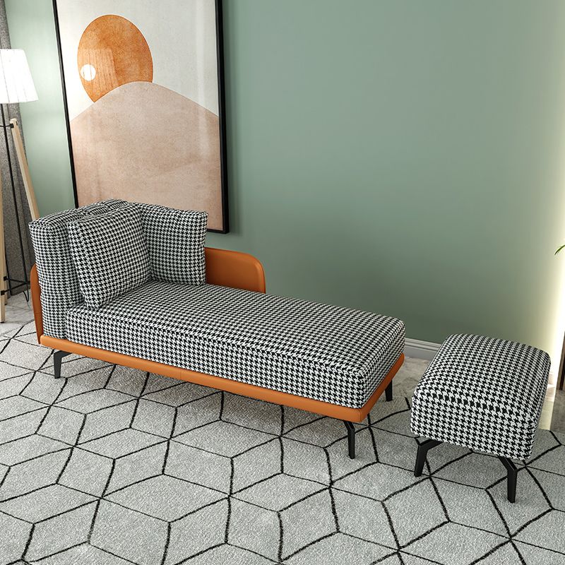 Contemporary Square Arms Accent Chair Fabric Houndstooth Chaise