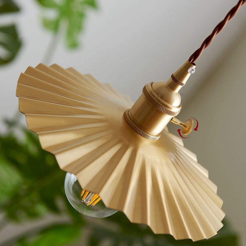 Vintage Umbrella Pendant Light Fixture 1-Light Metal Ceiling Suspension Lamp in Gold