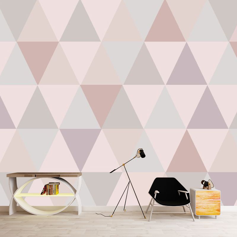 Modern Triangle Patchwork Murals Grey-Pink Waterproofing Wall Decor for Living Room