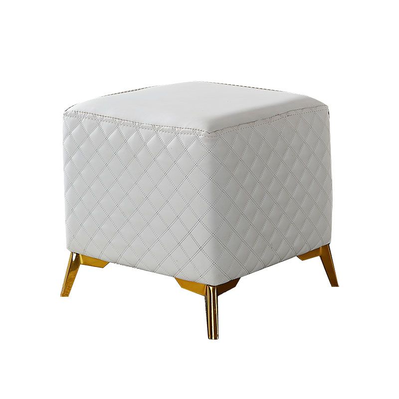 Glam Ottoman Genuine Leather Upholstered Diamond Lattice Square Ottoman with Metal Legs