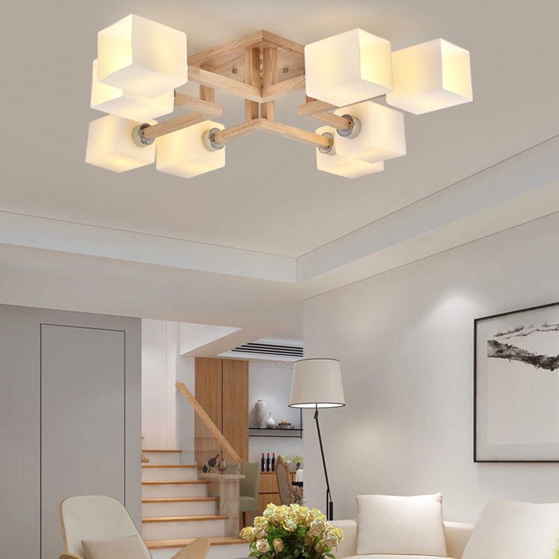 Glass Square Shape Flush Ceiling Light Modern Multi Lights Flush Light Fixtures in Brown